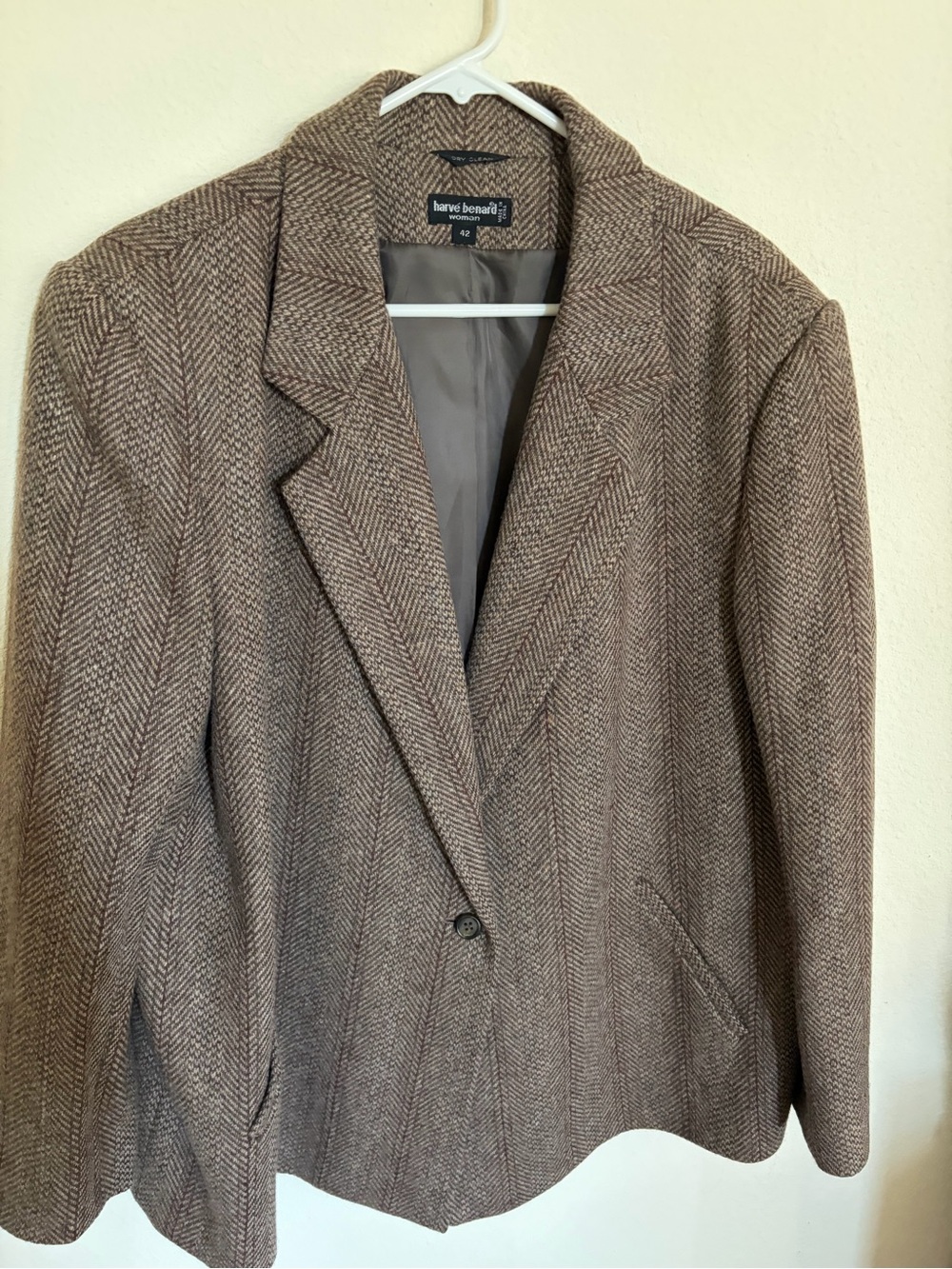 VTG Harve Benard  Women Plus Sz 42 Brown Herringbone 100% Wool Blazer